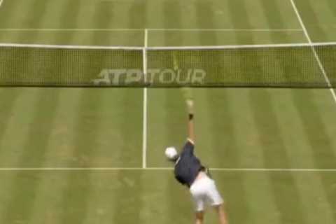 Watch as tennis star pokes fun at himself after hitting one of the worst serves ever ahead of Wimbledon
