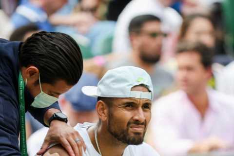 Nick Kyrgios jokes he ‘needs a glass of wine’ after Wimbledon fan begged him to ‘stop moaning’ in five-set thriller