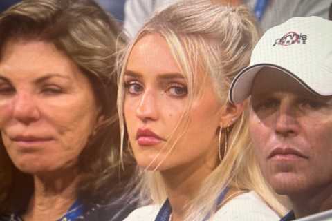 Taylor Fritz’s model girlfriend Morgan Riddle looks grumpy as she watches his shock US Open first-round defeat