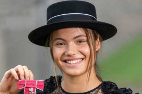 Beaming Emma Raducanu receives MBE from King Charles III for services to tennis following miraculous US Open win in 2021