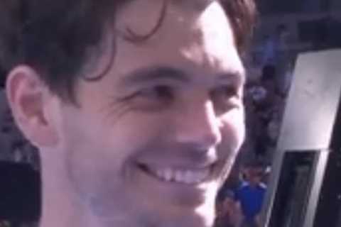 Morgan Riddle looks unimpressed as Taylor Fritz reveals their plans for the night after his Australian Open win