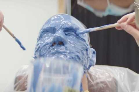 Tennis legend looks unrecognisable as he covers himself in blue goo and strips down to boxers for secret project