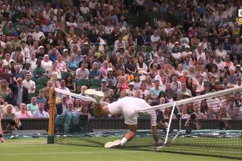 Little-known tennis rule forces Novak Djokovic to take comical tumble over Wimbledon net leaving opponent in hysterics