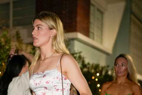 Tennis Star Eugenie Bouchard Stuns in Floral Mini Dress and Feathery Heels During Night Out in Miami